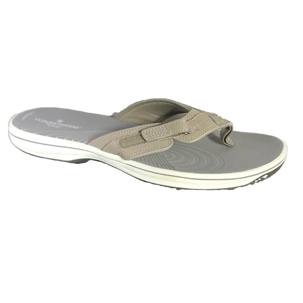 Clarks Cushioned Thong Sandals Gray Beige Logo Slip On Women's US 8
